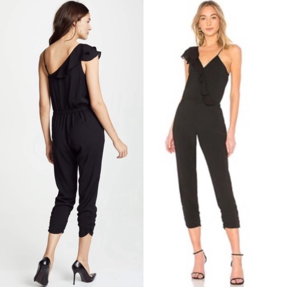 PARKER Addison Black Asymmetrical One-Sleeve Ruffle Jumpsuit Size 2 - Picture 2 of 15